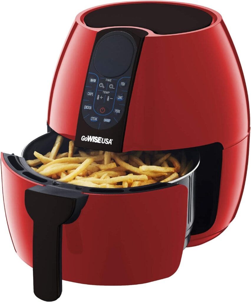 GoWISE USA 5-Quart Air Fryer with 8 Cook Presets + Recipe Book, Red, 5.0-Qt