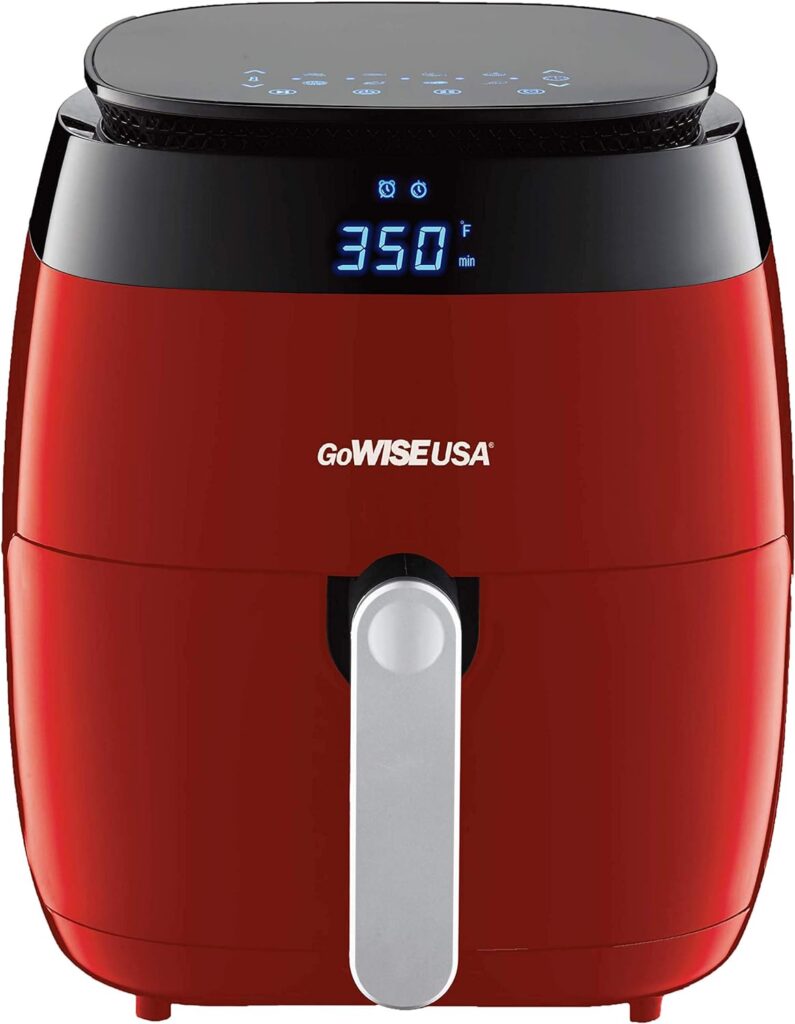 GoWISE USA GW22826-S 5-Quart Air Fryer with 8 Cooking Presets and Duo Display + 100 Recipes, 5.0-Qt, Red