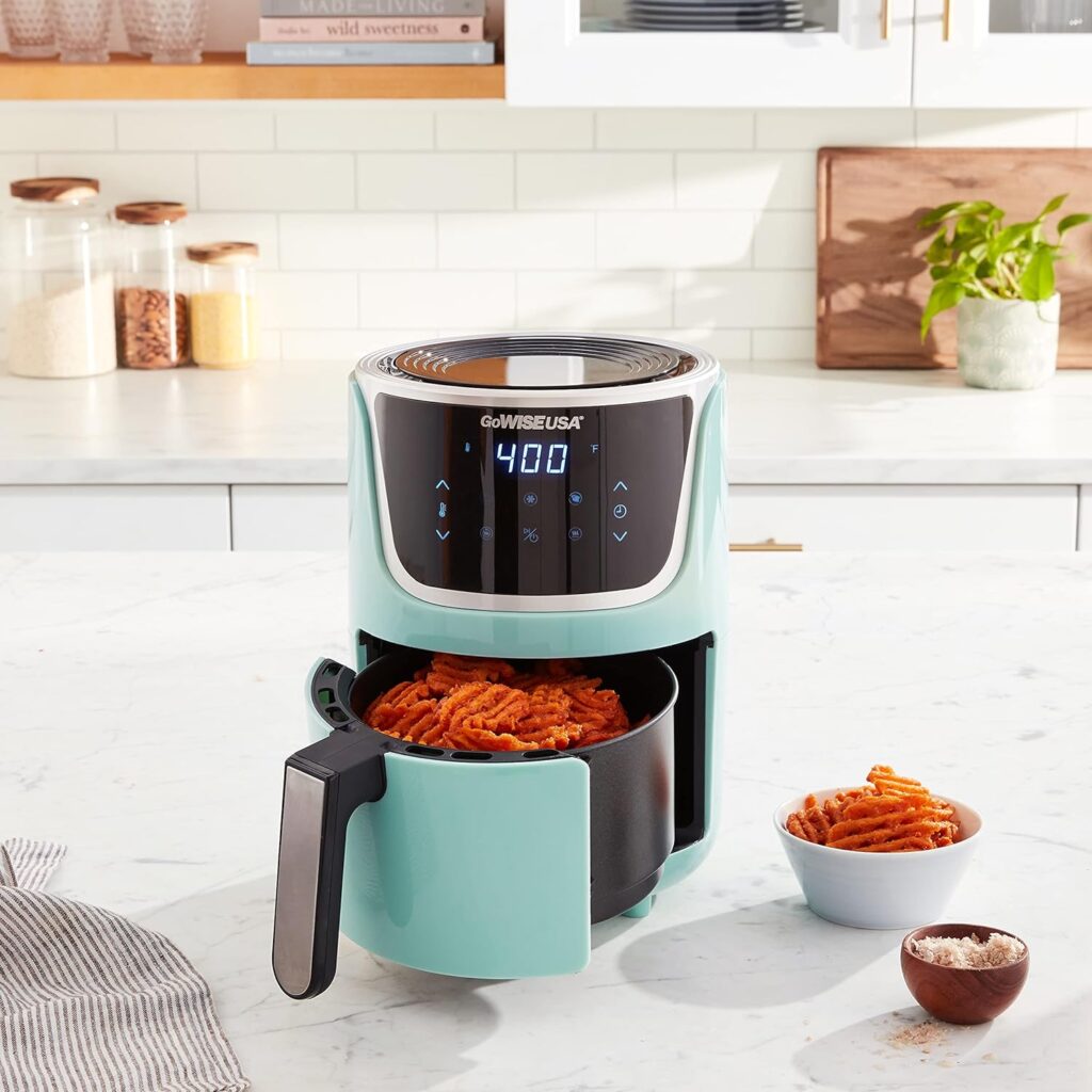 GoWISE USA GW22955 7-Quart Electric Air Fryer with Dehydrator  3 Stackable Racks, Digital Touchscreen with 8 Functions + Recipes, 7.0-Qt, Black/Copper