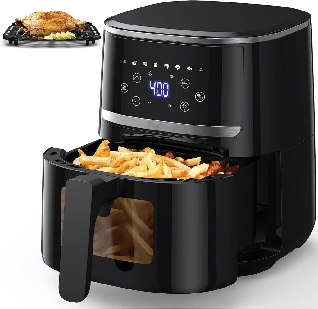 Grehge Adoolla Air Fryer Oven 5 Qt Large Oil Free Touch Screen 1500W Mini Oven Combo with 7 Accessories, One-Touch Digital Controls, Nonstick Tray