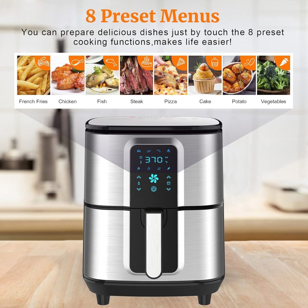 Kitcher3.5Qt Air Fryer LED Touch Digital Screen Hot Air Fryers Oven Oilless Cooker with Temperature Control 60 Minutes Timer Non-stick Fry Basket 50 Recipes Auto Shut Off Feature (Black)