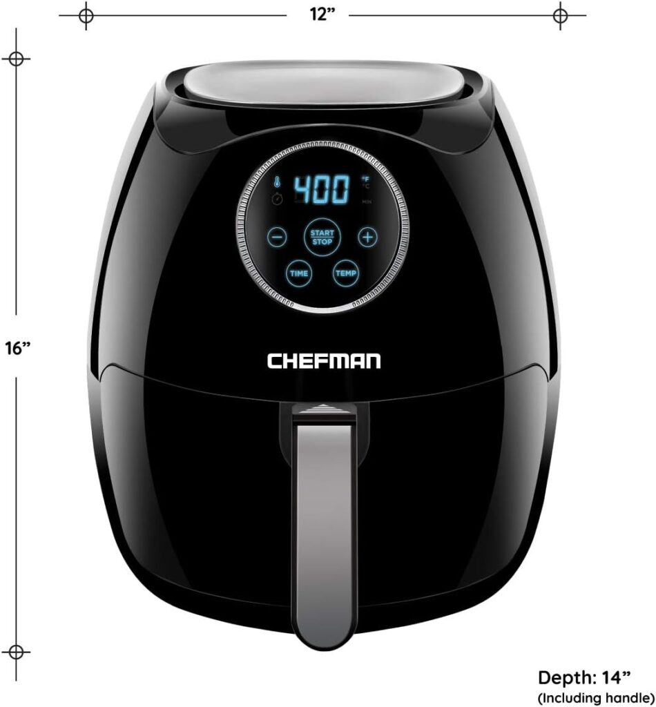 New House Kitchen Digital 6.8 Quart Air Fryer w/ Flat Basket, Oil-Free Touch Screen AirFryer, Dishwasher-Safe Parts, Fast Healthier Food, 60 Min Timer  Auto Shut Off, Extra Large Family Size, Black