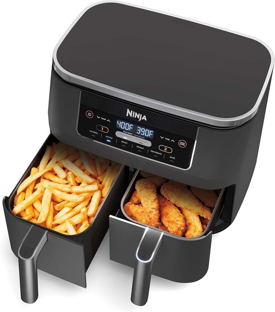 Ninja DZ201 Foodi 6-in-1 2-Basket Air Fryer with DualZone Technology, 8-Quart Capacity, and a Dark Grey Stainless Finish (Dark Grey Stainless) (Renewed)