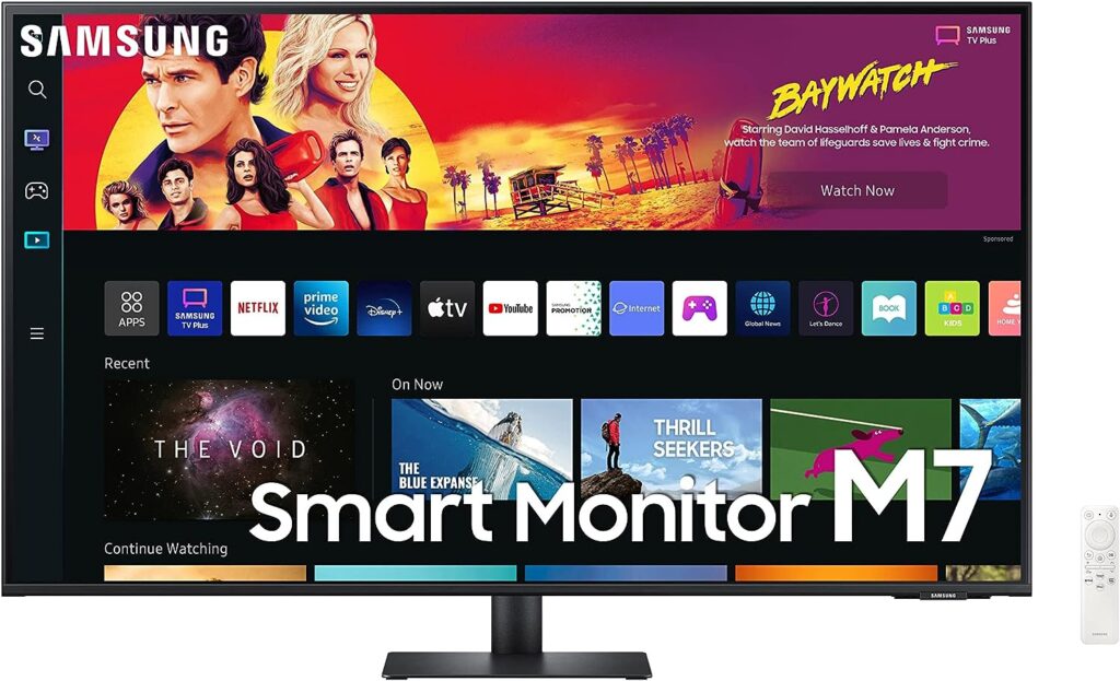 SAMSUNG 43 M70B Series 4K UHD USB-C Smart Monitor  Streaming TV, 4ms, 60Hz, HDR10, Wireless Display, Gaming and IoT Hubs, Alexa Built-in, 2022, LS43BM702UNXZA, Black
