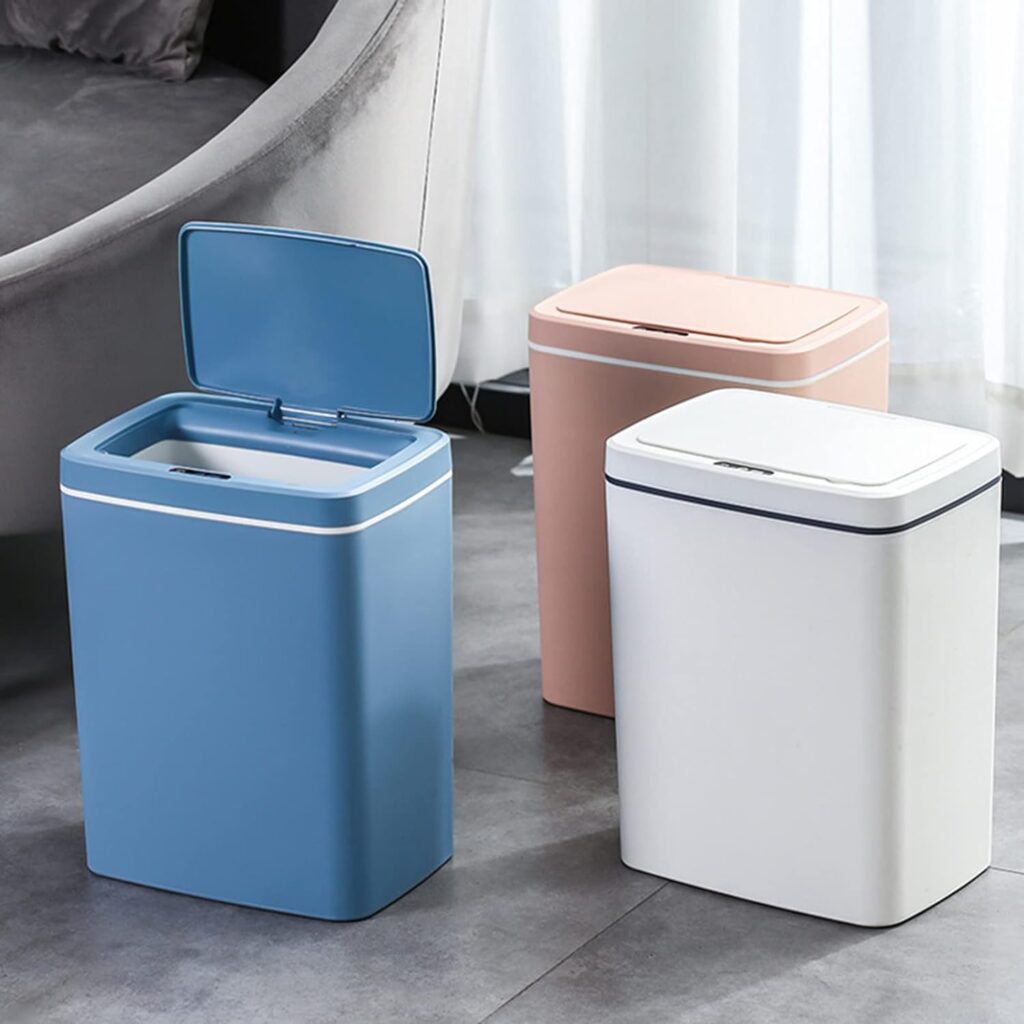 Smart Sensor Trash Can 3.7 Gallon, Touchless Automatic 14L Rectangular Garbage Bin Container with Lid, Pet-Proof Water-Proof Waste Bin Wastebasket for Bedroom, Kitchen, Bathroom, Office Pink