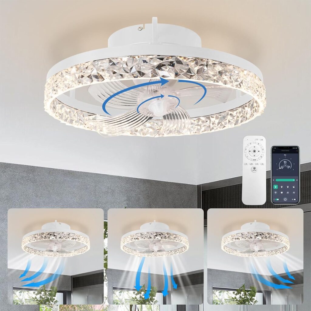Tivleed Low Profile Ceiling Fan with Lights, 20 Semi Flush LED Fans Light, Remote  Smart APP Control, 360° Rotatable, Modern, 3 Colors Dimmable, for Bedroom Kitchen Living Room, White