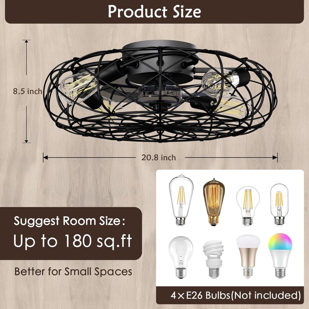 Tivleed Low Profile Ceiling Fan with Lights, 20 Semi Flush LED Fans Light, Remote  Smart APP Control, 360° Rotatable, Modern, 3 Colors Dimmable, for Bedroom Kitchen Living Room, White