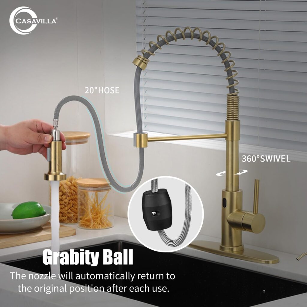 Touchless Kitchen Faucet, Black Kitchen Faucet with Soap Dispenser and Deck Plate, Motion Sensor Smart Hands-Free Activated Single Handle Stainless Steel Kitchen Sink Faucets with Pull Down Sprayer