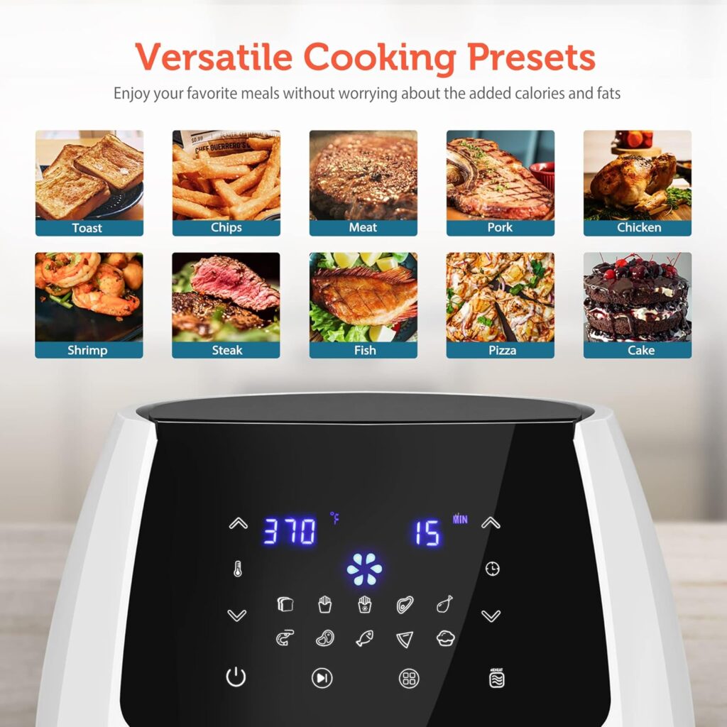 ULTREAN 5.8 Quart Air Fryer, Large Family Size Electric Hot Air Fryers Oilless Cooker with 10 Presets, Digital LCD Touch Screen, Nonstick Basket, 1700W, UL Listed (Black)