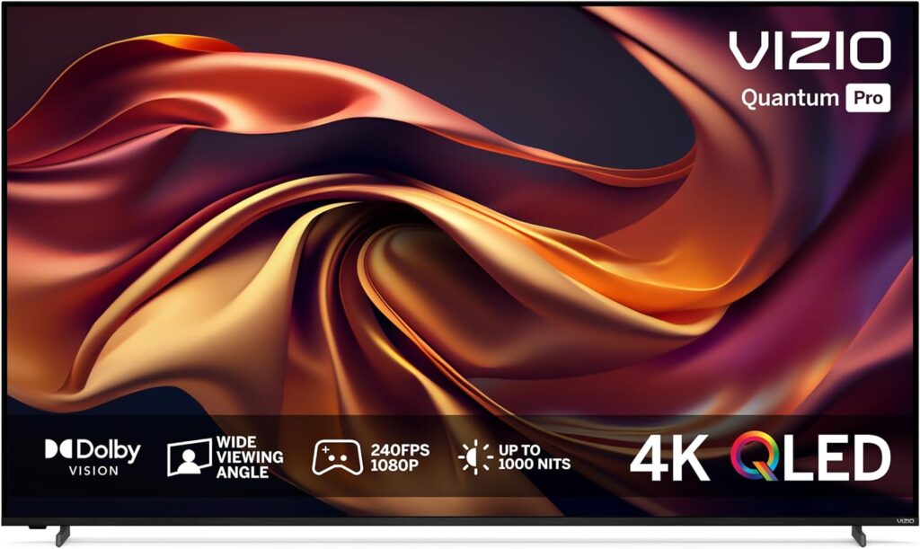 VIZIO 65-inch Quantum Pro 4K QLED 120Hz Smart TV with 1,000 nits Brightness, Dolby Vision, Local Dimming, 240FPS @ 1080p PC Gaming, WiFi 6E, Apple AirPlay, Chromecast Built-in (VQP65C-84, New)