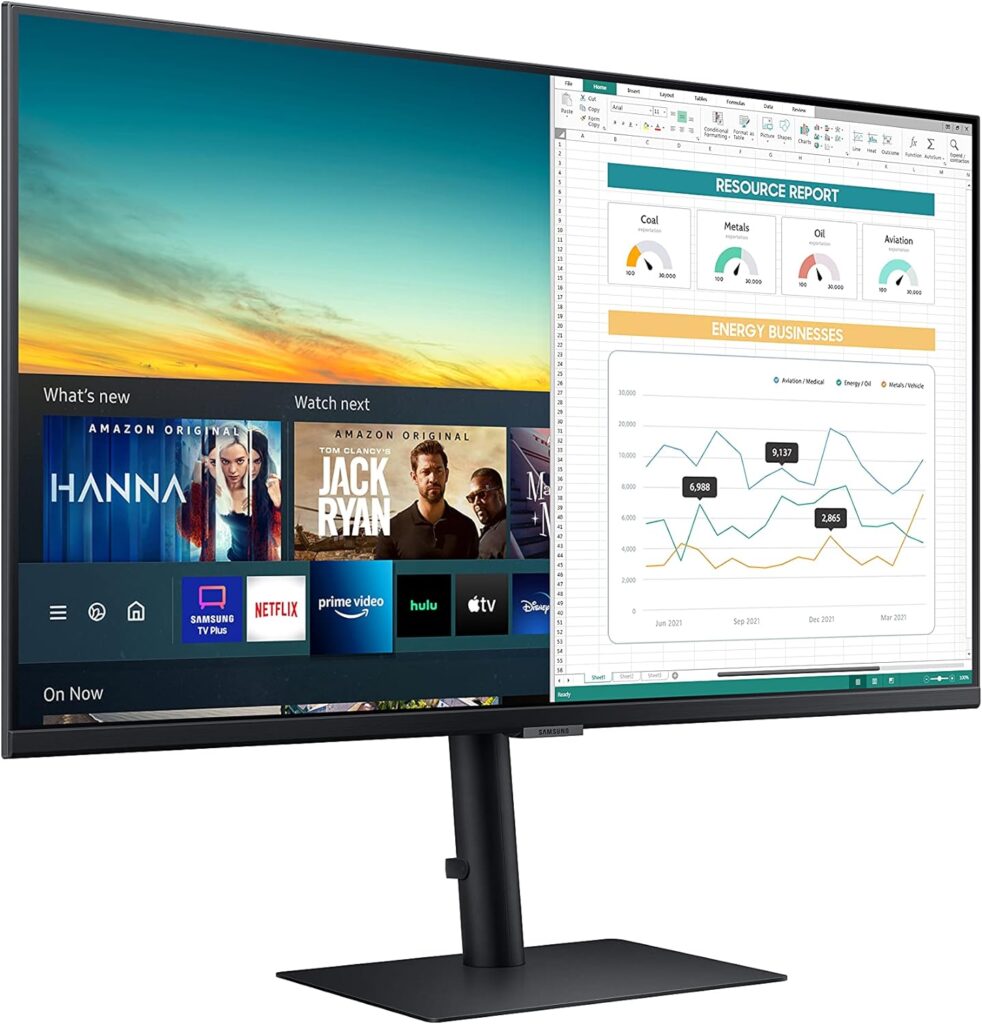 SAMSUNG M5 Series 32-Inch FHD 1080p Smart Monitor  Streaming TV (Tuner-Free), Netflix, HBO, Prime Video,  More, Apple Airplay, Height Adjustable Stand, Built-in Speakers (LS32AM502HNXZA)