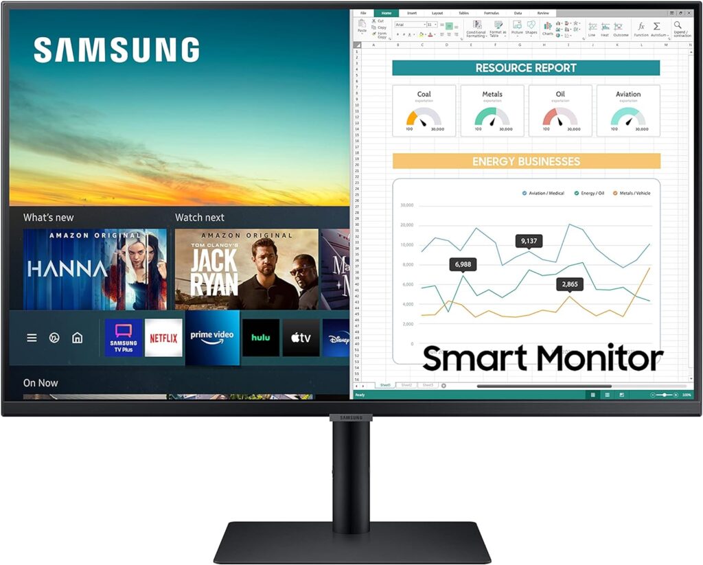 SAMSUNG M5 Series 32-Inch FHD 1080p Smart Monitor  Streaming TV (Tuner-Free), Netflix, HBO, Prime Video,  More, Apple Airplay, Height Adjustable Stand, Built-in Speakers (LS32AM502HNXZA)