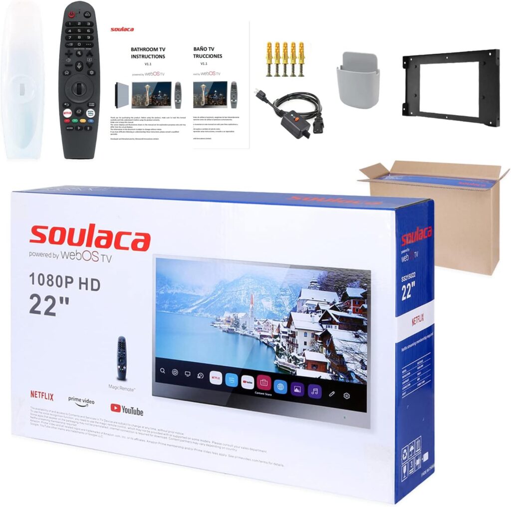 Soulaca 27“ inches Smart Mirror Bathroom IP65 Waterproof LED TV Built-in WiFi Bluetooth ATSC Tuner Alexa Voice Control SPA Advertising